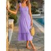 image:imageImily Bela Womens Summer Floral Boho Dress Tie Strap Square Neck Smocked Ruffle A Line Beach Long Maxi DressesZ1violet