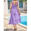 image:imageImily Bela Womens Summer Floral Boho Dress Tie Strap Square Neck Smocked Ruffle A Line Beach Long Maxi DressesZ1violet