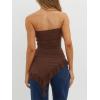 image:imageWomens Strapless Tube Tops Summer Asymmetrical Long Ruched Mesh Shirts Cute Y2k Ruffle Hem Going Out Bandeau TopBrown