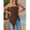 image:imageWomens Strapless Tube Tops Summer Asymmetrical Long Ruched Mesh Shirts Cute Y2k Ruffle Hem Going Out Bandeau TopBrown
