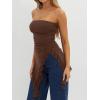 image:imageWomens Strapless Tube Tops Summer Asymmetrical Long Ruched Mesh Shirts Cute Y2k Ruffle Hem Going Out Bandeau TopBrown