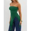 image:imageWomens Strapless Tube Tops Summer Asymmetrical Long Ruched Mesh Shirts Cute Y2k Ruffle Hem Going Out Bandeau TopDark Green