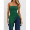 image:imageWomens Strapless Tube Tops Summer Asymmetrical Long Ruched Mesh Shirts Cute Y2k Ruffle Hem Going Out Bandeau TopDark Green