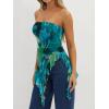 image:imageWomens Strapless Tube Tops Summer Asymmetrical Long Ruched Mesh Shirts Cute Y2k Ruffle Hem Going Out Bandeau TopGreen
