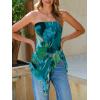 image:imageWomens Strapless Tube Tops Summer Asymmetrical Long Ruched Mesh Shirts Cute Y2k Ruffle Hem Going Out Bandeau TopGreen