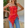 image:imageWomens Strapless Tube Tops Summer Asymmetrical Long Ruched Mesh Shirts Cute Y2k Ruffle Hem Going Out Bandeau TopOrange