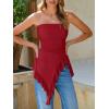 image:imageWomens Strapless Tube Tops Summer Asymmetrical Long Ruched Mesh Shirts Cute Y2k Ruffle Hem Going Out Bandeau TopWine Red