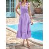 image:imageImily Bela Womens Summer Floral Maxi Dress Boho Tie Strap Sleeveless Smocked A Line Beach Sundress Long DressesZ1violet