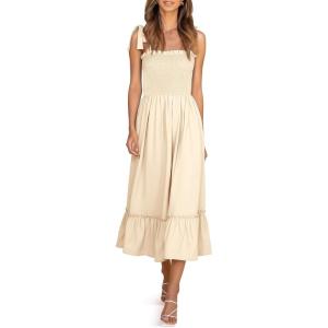image:imageImily Bela Womens Summer Floral Maxi Dress Boho Tie Strap Sleeveless Smocked A Line Beach Sundress Long DressesZ1apricot