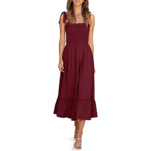 image:imageImily Bela Womens Summer Floral Maxi Dress Boho Tie Strap Sleeveless Smocked A Line Beach Sundress Long DressesZ1burgundy