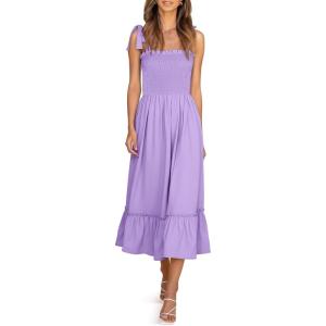 image:imageImily Bela Womens Summer Floral Maxi Dress Boho Tie Strap Sleeveless Smocked A Line Beach Sundress Long DressesZ1violet
