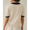 image:imageImily Bela Womens Cable Short Sleeve Sweaters Tops Solid Lapel V Neck Knit Casual Soft Pullover ShirtZ1apricot