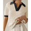 image:imageImily Bela Womens Cable Short Sleeve Sweaters Tops Solid Lapel V Neck Knit Casual Soft Pullover ShirtZ1apricot