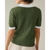 image:imageImily Bela Womens Cable Short Sleeve Sweaters Tops Solid Lapel V Neck Knit Casual Soft Pullover ShirtZ1army Green