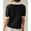 image:imageImily Bela Womens Cable Short Sleeve Sweaters Tops Solid Lapel V Neck Knit Casual Soft Pullover ShirtZ1black
