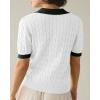 image:imageImily Bela Womens Cable Short Sleeve Sweaters Tops Solid Lapel V Neck Knit Casual Soft Pullover ShirtZ1white