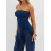 image:imageWomens Strapless Tube Tops Summer Asymmetrical Long Ruched Mesh Shirts Cute Y2k Ruffle Hem Going Out Bandeau Top Navy Blue