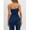 image:imageWomens Strapless Tube Tops Summer Asymmetrical Long Ruched Mesh Shirts Cute Y2k Ruffle Hem Going Out Bandeau Top Navy Blue