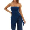 image:imageWomens Strapless Tube Tops Summer Asymmetrical Long Ruched Mesh Shirts Cute Y2k Ruffle Hem Going Out Bandeau Top Navy Blue