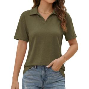 image:imageImily Bela Womens Short Sleeve Polo T Shirts Summer Business Dressy Casual Tops Work Collared V Neck Basic TeesArmy Green