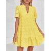 image:imageImily Bela Womens Summer Lace Dresses Eyelet Casual Flowy Babydoll Swing Short Sleeve V Neck Tunic DressLemon Tellow