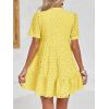 image:imageImily Bela Womens Summer Lace Dresses Eyelet Casual Flowy Babydoll Swing Short Sleeve V Neck Tunic DressLemon Tellow