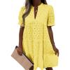 image:imageImily Bela Womens Summer Lace Dresses Eyelet Casual Flowy Babydoll Swing Short Sleeve V Neck Tunic DressLemon Tellow