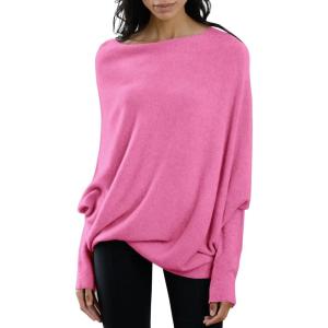 image:imageImily Bela Batwing Boat Neck Sweaters for Women Spring Long Sleeve Soft Knit Loose Baggy Pullover Jumper TopBright Pink