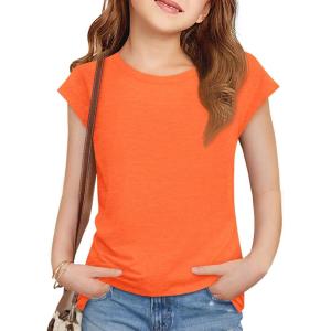 image:imageImily Bela Girls Short Sleeve T Shirts Crew Neck Cap Sleeve Tank Tops Casual Loose Summer Shirt Kids 514 YearsOrange