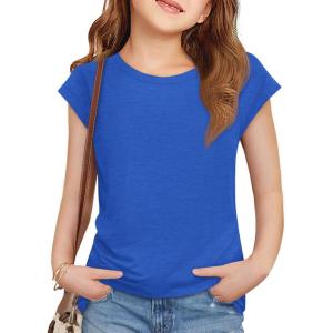 image:imageImily Bela Girls Short Sleeve T Shirts Crew Neck Cap Sleeve Tank Tops Casual Loose Summer Shirt Kids 514 YearsRoyal Blue