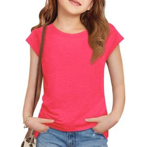 image:imageImily Bela Girls Short Sleeve T Shirts Crew Neck Cap Sleeve Tank Tops Casual Loose Summer Shirt Kids 514 YearsWatermelon Red