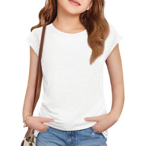 image:imageImily Bela Girls Short Sleeve T Shirts Crew Neck Cap Sleeve Tank Tops Casual Loose Summer Shirt Kids 514 YearsWhite