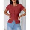 image:imageImily Bela Womens Short Sleeve Sweater Tops Summer Button Down Casual Ribbed Knit Slim Fit Cropped Cardigan ShirtsCaramel