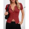 image:imageImily Bela Womens Short Sleeve Sweater Tops Summer Button Down Casual Ribbed Knit Slim Fit Cropped Cardigan ShirtsCaramel