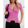 image:imageImily Bela Womens Short Sleeve Sweater Tops Summer Button Down Casual Ribbed Knit Slim Fit Cropped Cardigan ShirtsPink