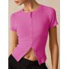 image:imageImily Bela Womens Short Sleeve Sweater Tops Summer Button Down Casual Ribbed Knit Slim Fit Cropped Cardigan ShirtsPink