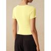 image:imageImily Bela Womens Short Sleeve Sweater Tops Summer Button Down Casual Ribbed Knit Slim Fit Cropped Cardigan ShirtsYellow