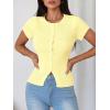 image:imageImily Bela Womens Short Sleeve Sweater Tops Summer Button Down Casual Ribbed Knit Slim Fit Cropped Cardigan ShirtsYellow