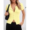 image:imageImily Bela Womens Short Sleeve Sweater Tops Summer Button Down Casual Ribbed Knit Slim Fit Cropped Cardigan ShirtsYellow