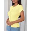 image:imageImily Bela Womens Short Sleeve Sweater Tops Summer Button Down Casual Ribbed Knit Slim Fit Cropped Cardigan ShirtsYellow
