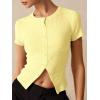 image:imageImily Bela Womens Short Sleeve Sweater Tops Summer Button Down Casual Ribbed Knit Slim Fit Cropped Cardigan ShirtsYellow