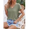 image:imageImily Bela Womens V Neck Tshirts Shirts Solid Color Short Sleeve Tops for Women Casual 2026 Summer Basic Tees Loose FitArmy Green