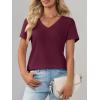 image:imageImily Bela Womens V Neck Tshirts Shirts Solid Color Short Sleeve Tops for Women Casual 2026 Summer Basic Tees Loose FitBurgundy