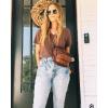 image:imageImily Bela Womens V Neck Tshirts Shirts Solid Color Short Sleeve Tops for Women Casual 2026 Summer Basic Tees Loose FitCoffee