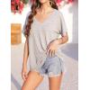 image:imageImily Bela Womens V Neck Tshirts Shirts Solid Color Short Sleeve Tops for Women Casual 2026 Summer Basic Tees Loose FitGrey