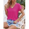 image:imageImily Bela Womens V Neck Tshirts Shirts Solid Color Short Sleeve Tops for Women Casual 2026 Summer Basic Tees Loose FitRose Red