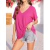 image:imageImily Bela Womens V Neck Tshirts Shirts Solid Color Short Sleeve Tops for Women Casual 2026 Summer Basic Tees Loose FitRose Red