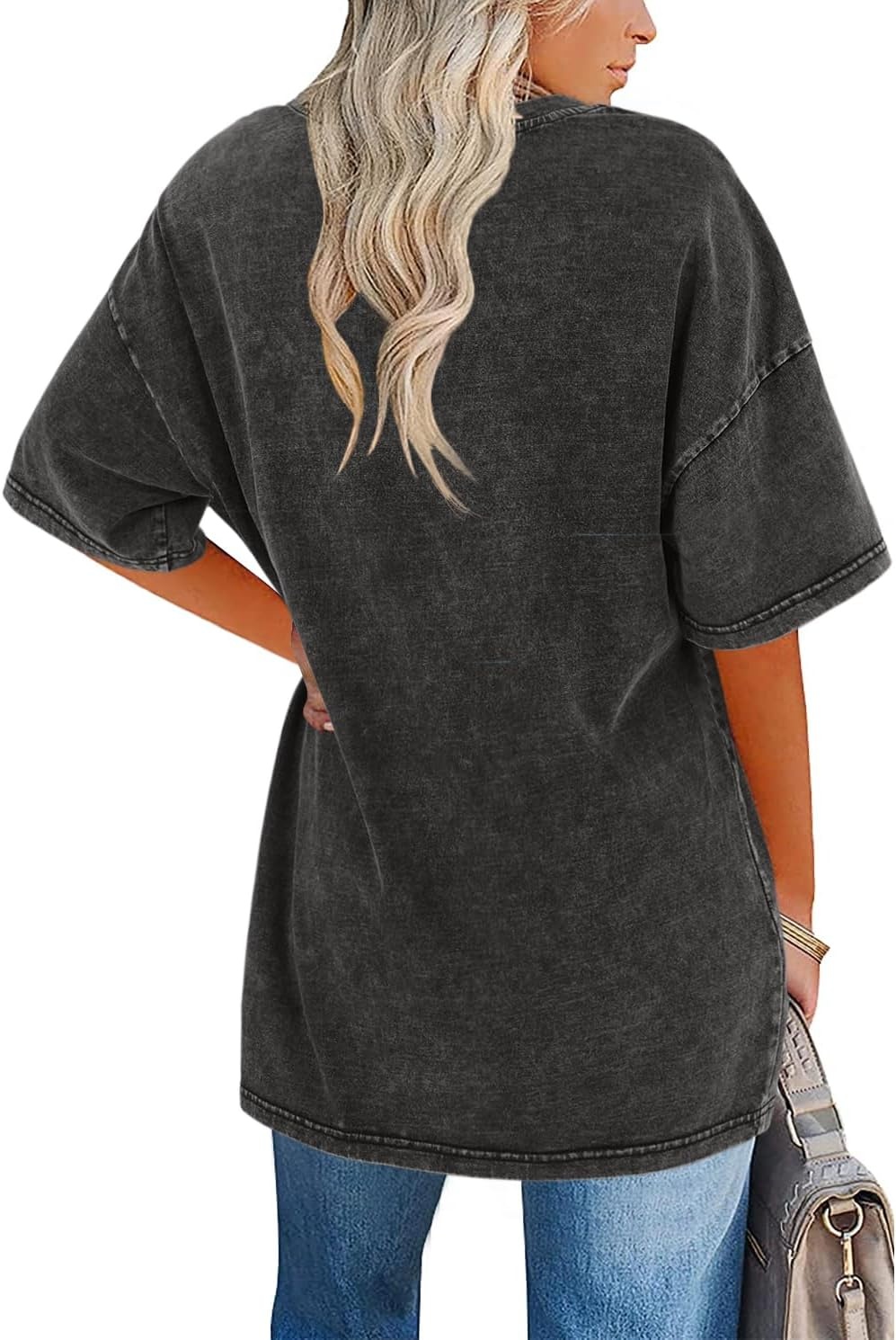 image:imageImily Bela Oversized TShirts for Women Vintage Washed Cotton Short Sleeve Tees Crewneck Loose Casual Basic Tunic TopsDark Grey