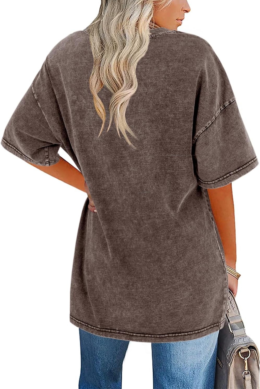 image:imageImily Bela Oversized TShirts for Women Vintage Washed Cotton Short Sleeve Tees Crewneck Loose Casual Basic Tunic TopsYellowish Brown