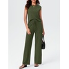 image:imageImily Bela Womens 2 Piece Outfits Sleeveless Ribbed Knit Tops Wide Leg Pants Summer Vacation Sweater Matching Lounge SetsArmy Green